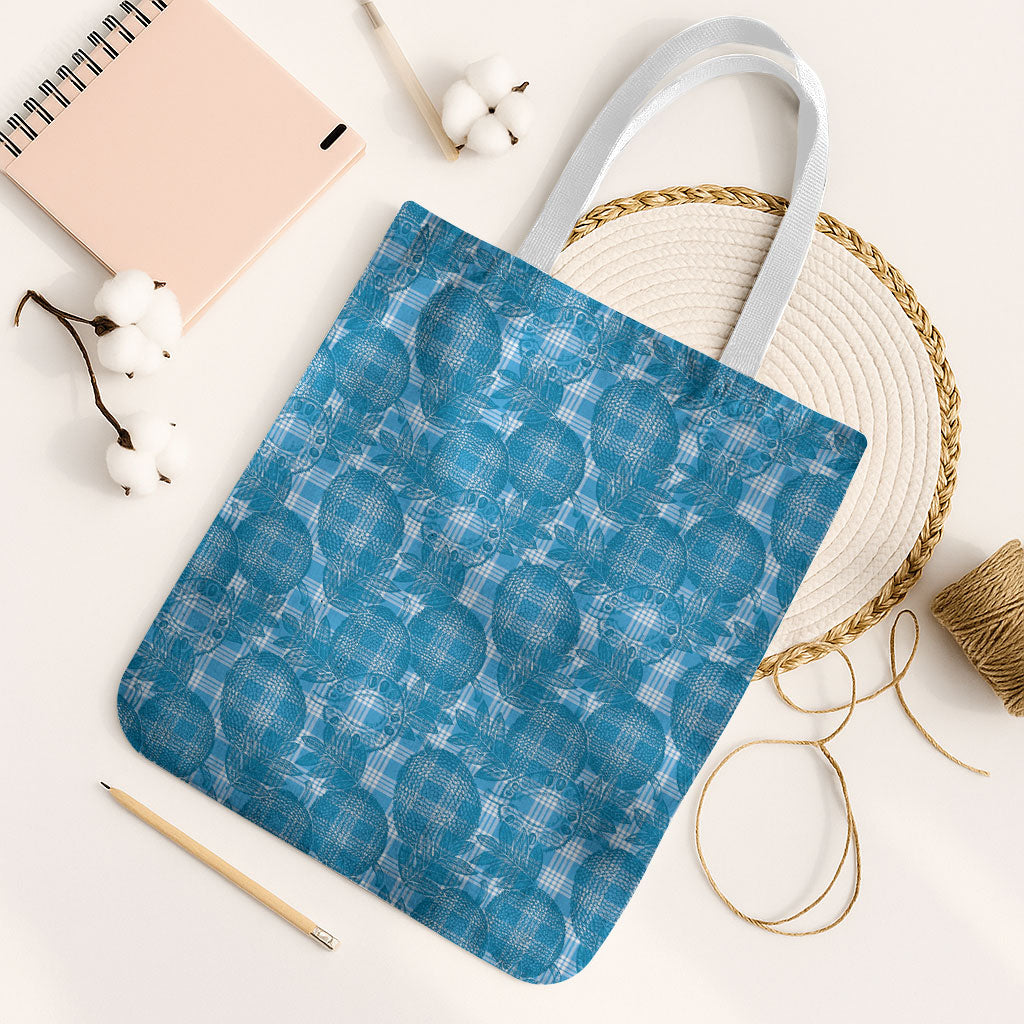 Polu Hawaii Breadfruit Palaka Motifs Tote Bag LT14 White Strap One Size Blue - Polynesian Pride