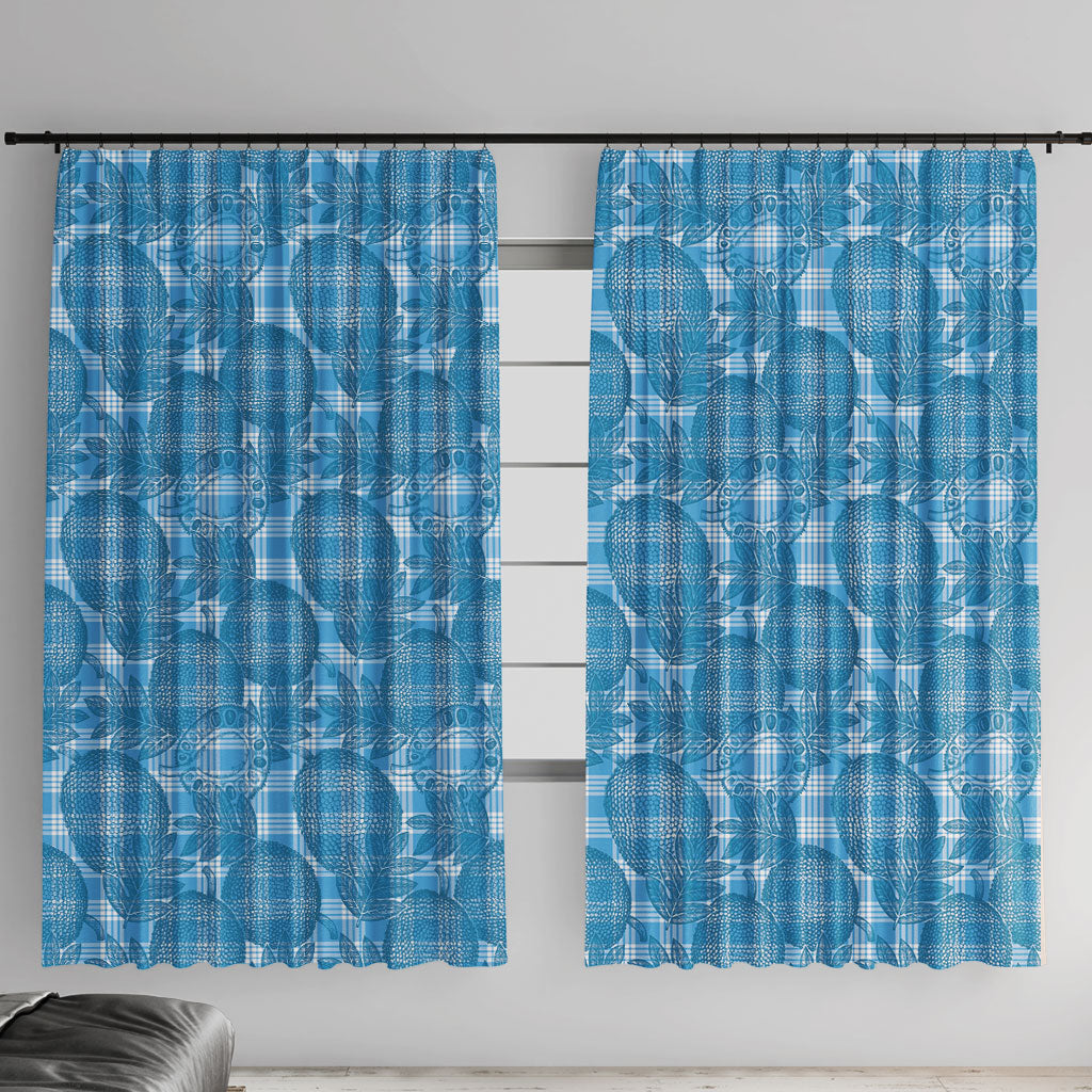 Polu Hawaii Breadfruit Palaka Motifs Window Curtain LT14 With Hooks Blue - Polynesian Pride