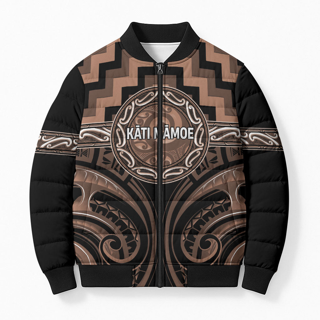 Aotearoa Kati Mamoe Personalised Bomber Puffer Jacket Maori Iwi Poutama Puhoro Tattoo