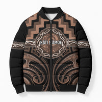 Aotearoa Kati Mamoe Personalised Bomber Puffer Jacket Maori Iwi Poutama Puhoro Tattoo LT14 Unisex Brown - Polynesian Pride