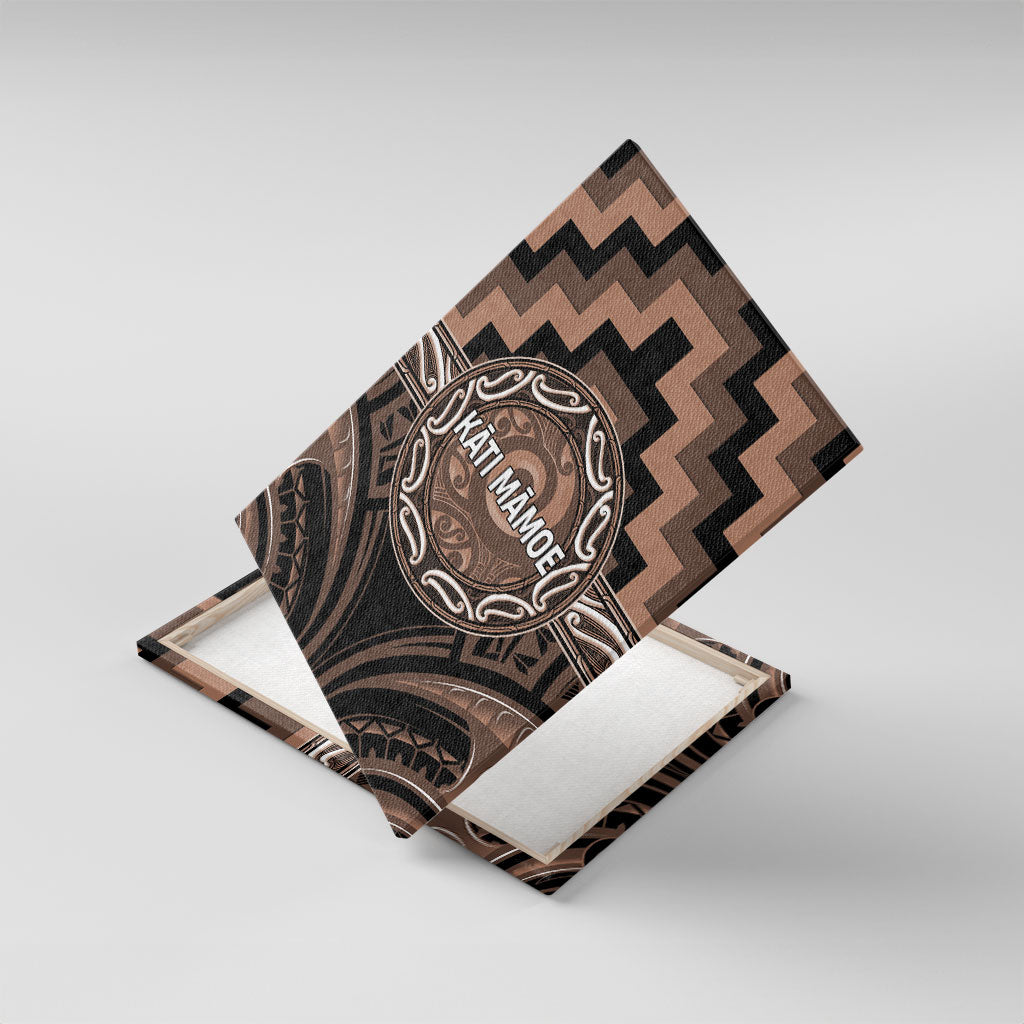 Aotearoa Kati Mamoe Canvas Wall Art Maori Iwi Poutama Puhoro Tattoo LT14 With Frame Brown - Polynesian Pride