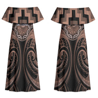 Aotearoa Kati Mamoe Personalised Couples Matching Off Shoulder Maxi Dress and Long Sleeve Button Shirt Maori Iwi Poutama Puhoro Tattoo LT14 - Polynesian Pride