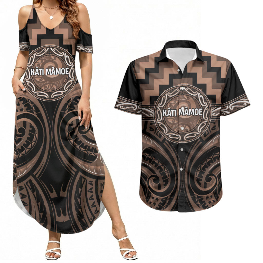 Aotearoa Kati Mamoe Personalised Couples Matching Summer Maxi Dress and Hawaiian Shirt Maori Iwi Poutama Puhoro Tattoo