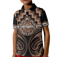 Aotearoa Kati Mamoe Personalised Kid Polo Shirt Maori Iwi Poutama Puhoro Tattoo LT14 Kid Brown - Polynesian Pride