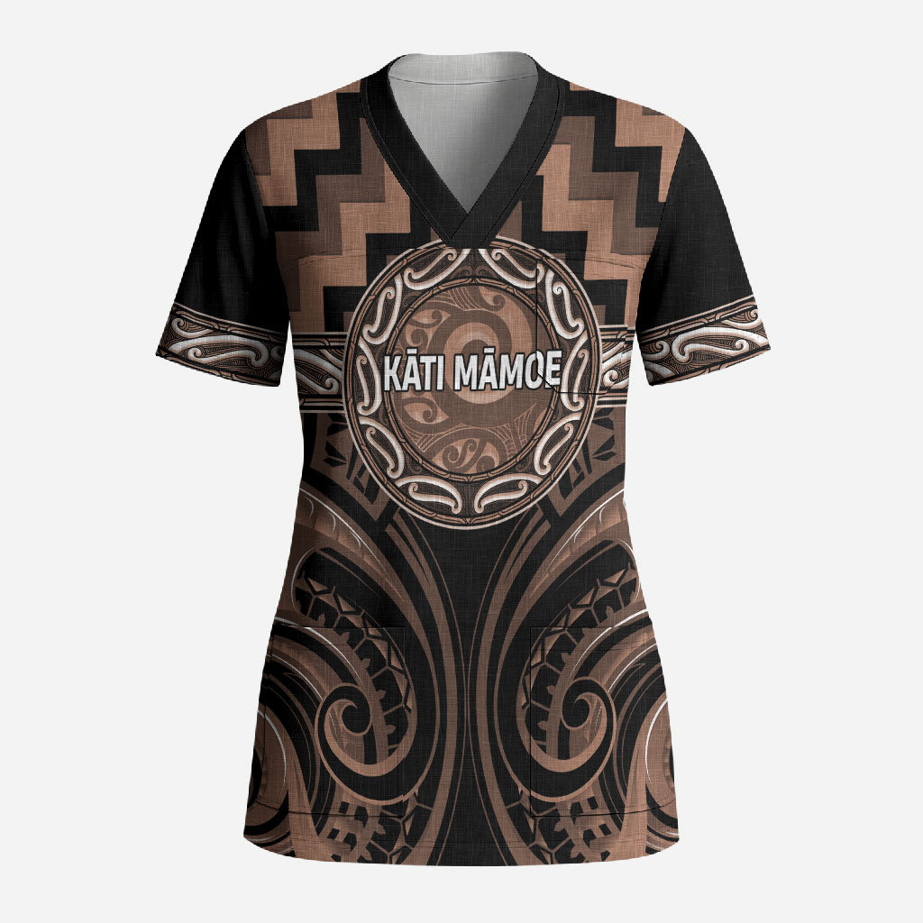 Aotearoa Kati Mamoe Personalised Scrub Top Maori Iwi Poutama Puhoro Tattoo