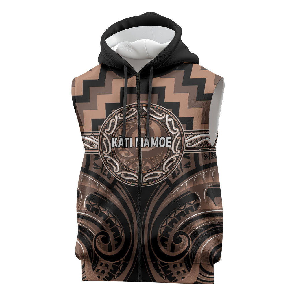 Aotearoa Kati Mamoe Personalised Sleeveless Zip Hoodie Maori Iwi Poutama Puhoro Tattoo