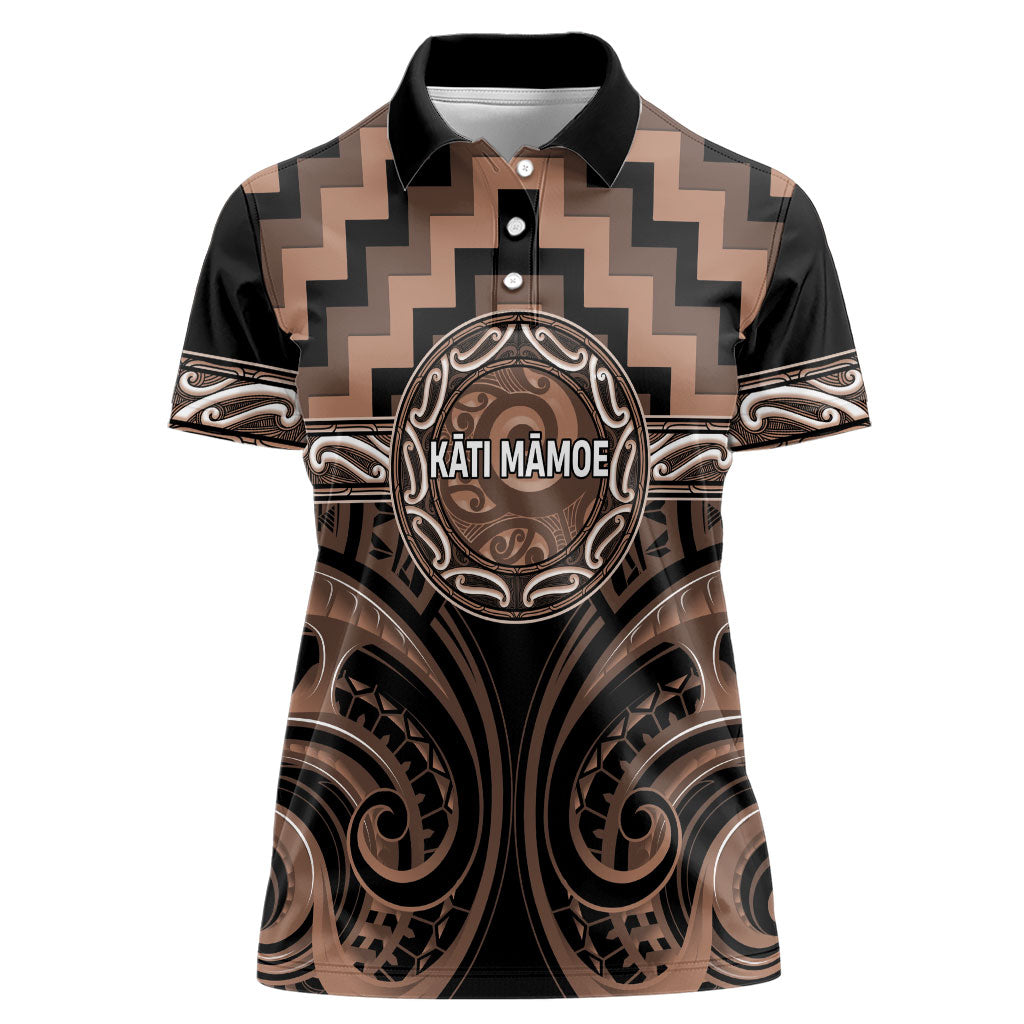 Aotearoa Kati Mamoe Personalised Women Polo Shirt Maori Iwi Poutama Puhoro Tattoo LT14 Female Brown - Polynesian Pride