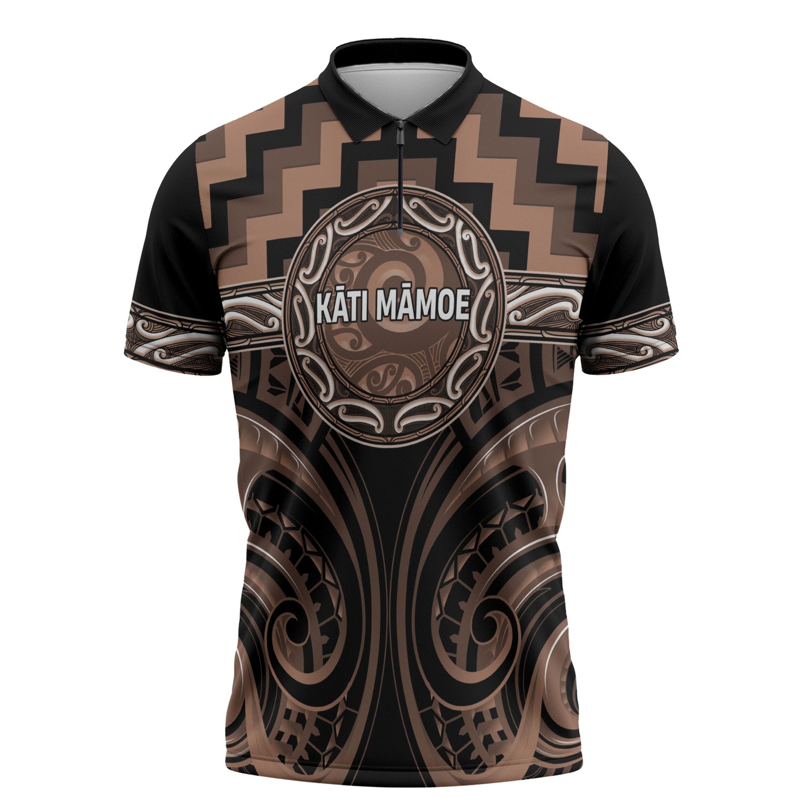 Aotearoa Kati Mamoe Personalised Zipper Polo Shirt Maori Iwi Poutama Puhoro Tattoo