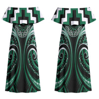 Aotearoa Whakatohea Personalised Couples Matching Off Shoulder Maxi Dress and Long Sleeve Button Shirt Maori Iwi Poutama Puhoro Tattoo LT14 - Polynesian Pride