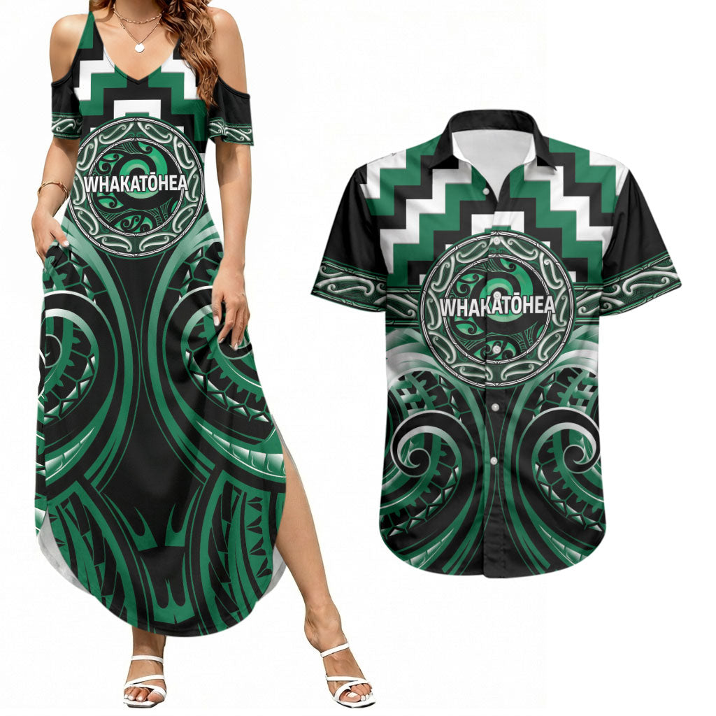 Aotearoa Whakatohea Personalised Couples Matching Summer Maxi Dress and Hawaiian Shirt Maori Iwi Poutama Puhoro Tattoo