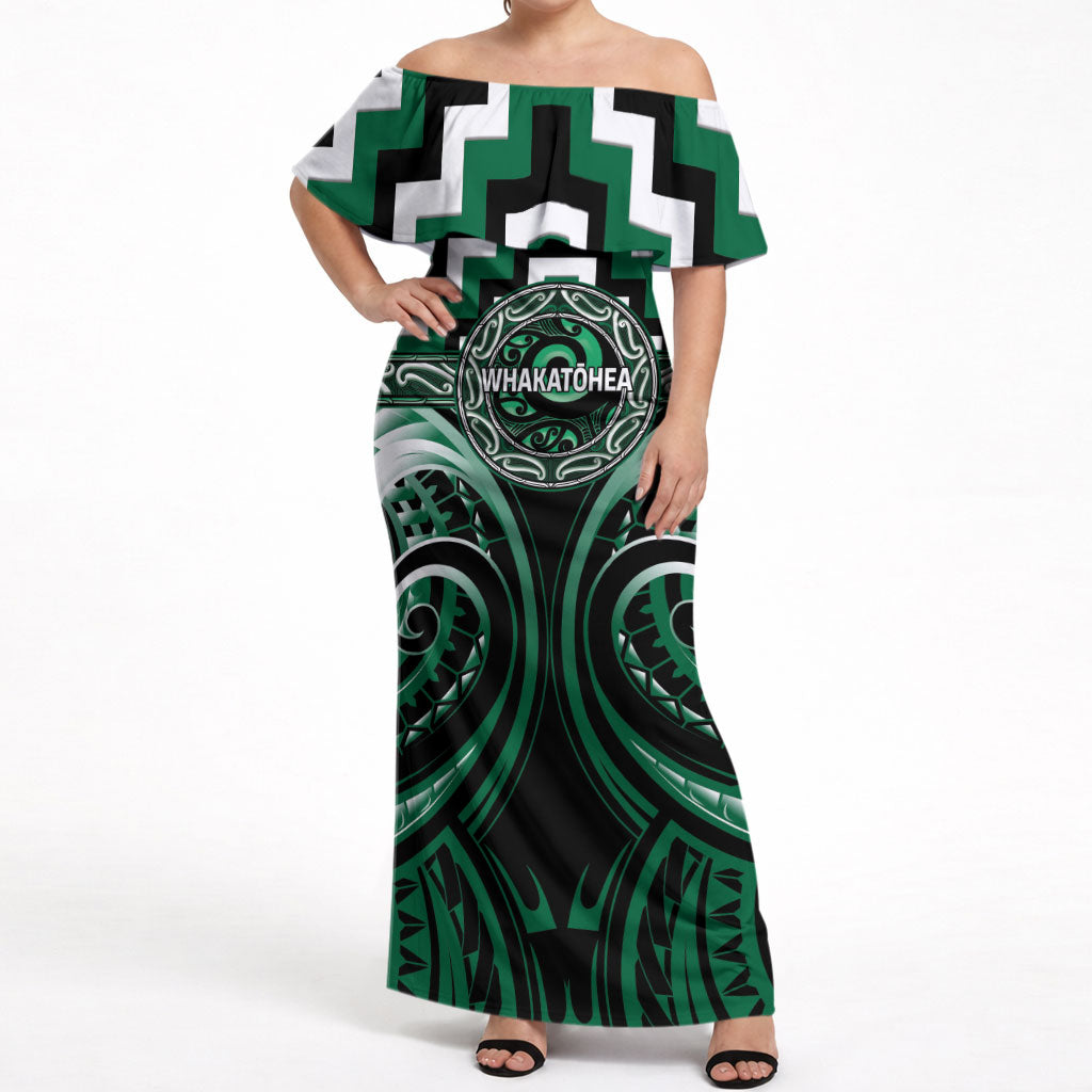 Aotearoa Whakatohea Personalised Off Shoulder Maxi Dress Maori Iwi Poutama Puhoro Tattoo