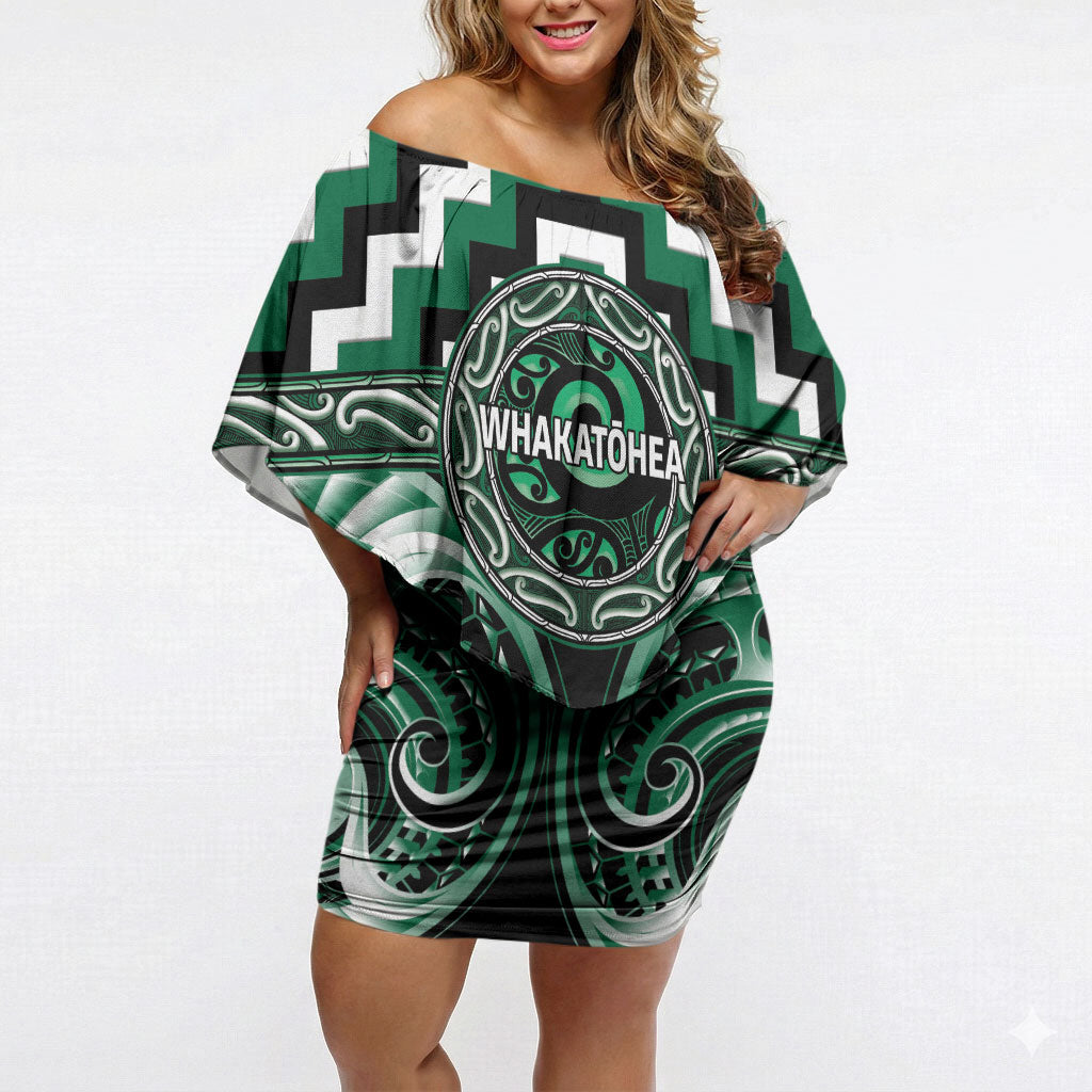 Aotearoa Whakatohea Personalised Off Shoulder Short Dress Maori Iwi Poutama Puhoro Tattoo