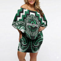 Aotearoa Whakatohea Personalised Off Shoulder Short Dress Maori Iwi Poutama Puhoro Tattoo LT14 Women Green - Polynesian Pride