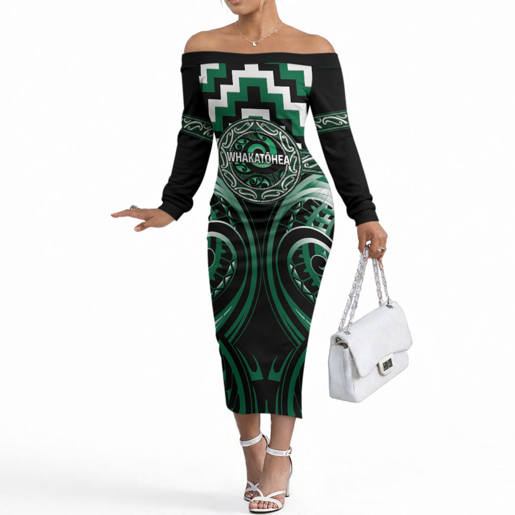 Aotearoa Whakatohea Personalised Off The Shoulder Long Sleeve Dress Maori Iwi Poutama Puhoro Tattoo