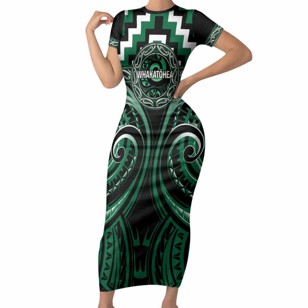 Aotearoa Whakatohea Personalised Short Sleeve Bodycon Dress Maori Iwi Poutama Puhoro Tattoo