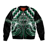Aotearoa Whakatohea Personalised Sleeve Zip Bomber Jacket Maori Iwi Poutama Puhoro Tattoo LT14 Unisex Green - Polynesian Pride