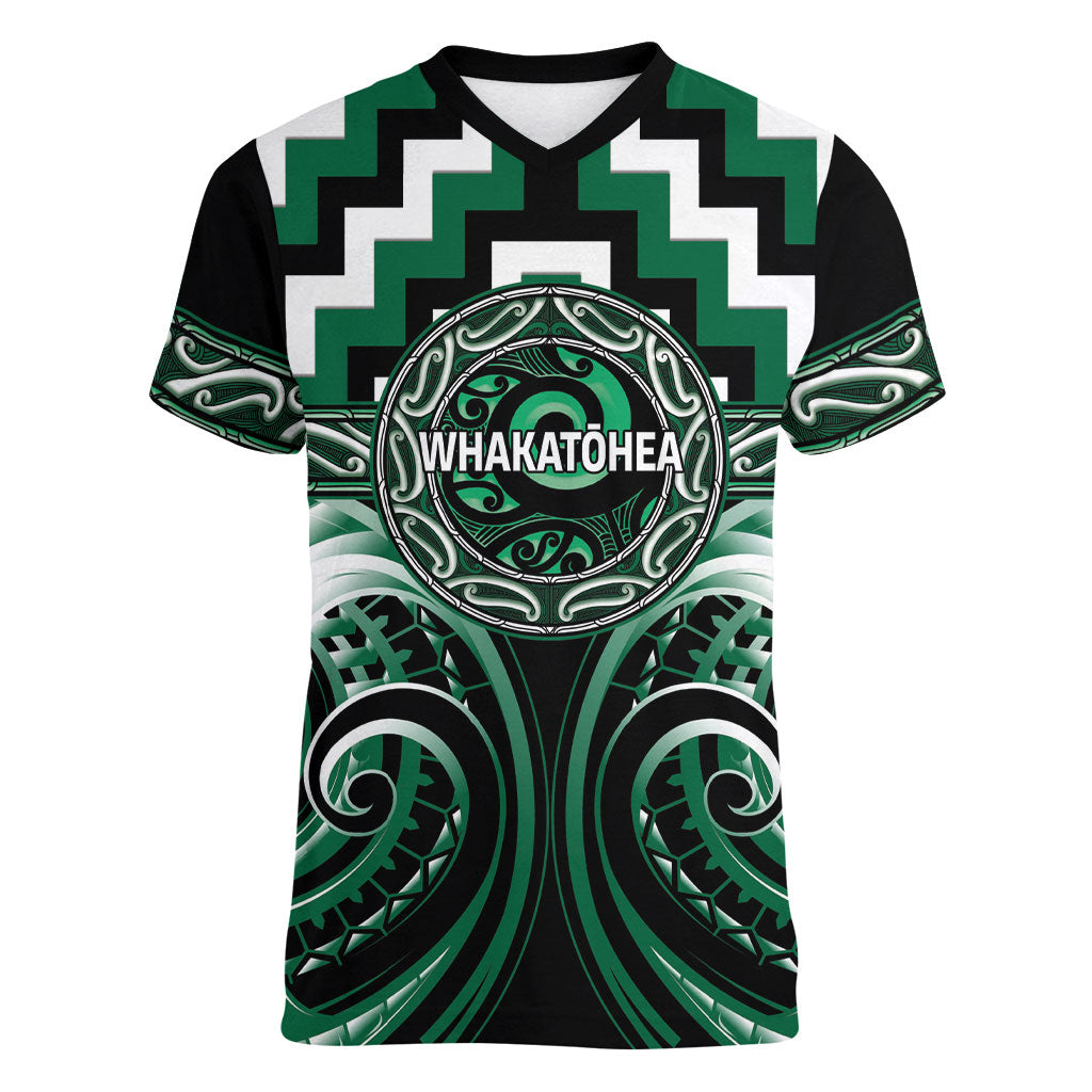 Aotearoa Whakatohea Personalised Women V-Neck T-Shirt Maori Iwi Poutama Puhoro Tattoo