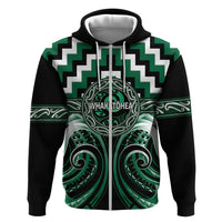 Aotearoa Whakatohea Personalised Zip Hoodie Maori Iwi Poutama Puhoro Tattoo LT14 Zip Hoodie Green - Polynesian Pride