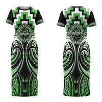 Aotearoa Ngati Awa Personalised Couples Matching Short Sleeve Bodycon Dress and Long Sleeve Button Shirt Maori Iwi Poutama Puhoro Tattoo LT14 - Polynesian Pride