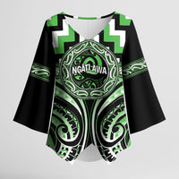 Aotearoa Ngati Awa Personalised Kimono Sleeve Blouse Maori Iwi Poutama Puhoro Tattoo LT14 Female Green - Polynesian Pride