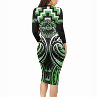 Aotearoa Ngati Awa Personalised Long Sleeve Bodycon Dress Maori Iwi Poutama Puhoro Tattoo LT14 - Polynesian Pride