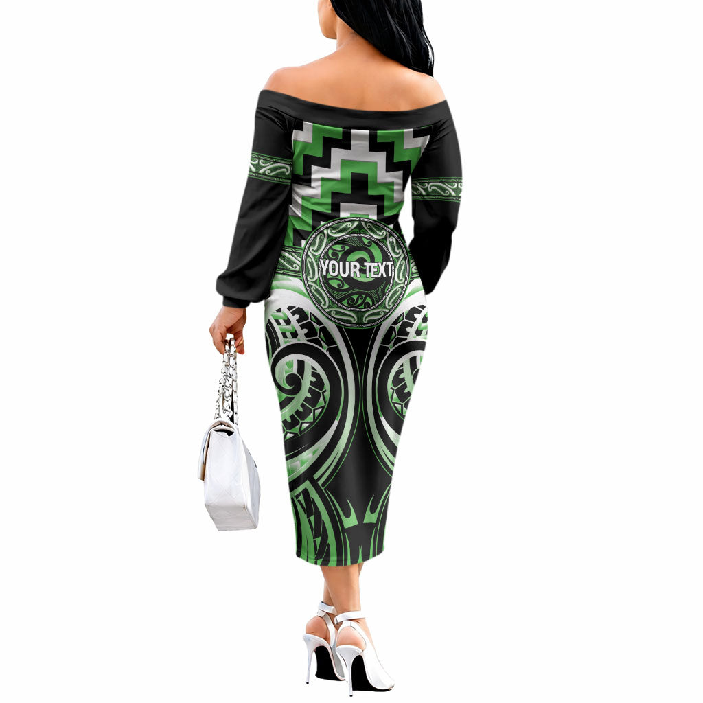 Aotearoa Ngati Awa Personalised Off The Shoulder Long Sleeve Dress Maori Iwi Poutama Puhoro Tattoo LT14 - Polynesian Pride