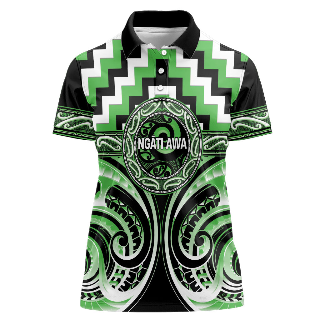 Aotearoa Ngati Awa Personalised Women Polo Shirt Maori Iwi Poutama Puhoro Tattoo LT14 Female Green - Polynesian Pride