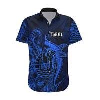 French Polynesia Tahiti Hawaiian Shirt Polynesian Shark Tattoo With Hibiscus Blue Version LT14 Blue - Polynesian Pride
