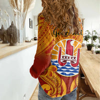 Personalised French Polynesia Women Casual Shirt Coat Of Arms With Polynesian Plumeria LT14 - Polynesian Pride