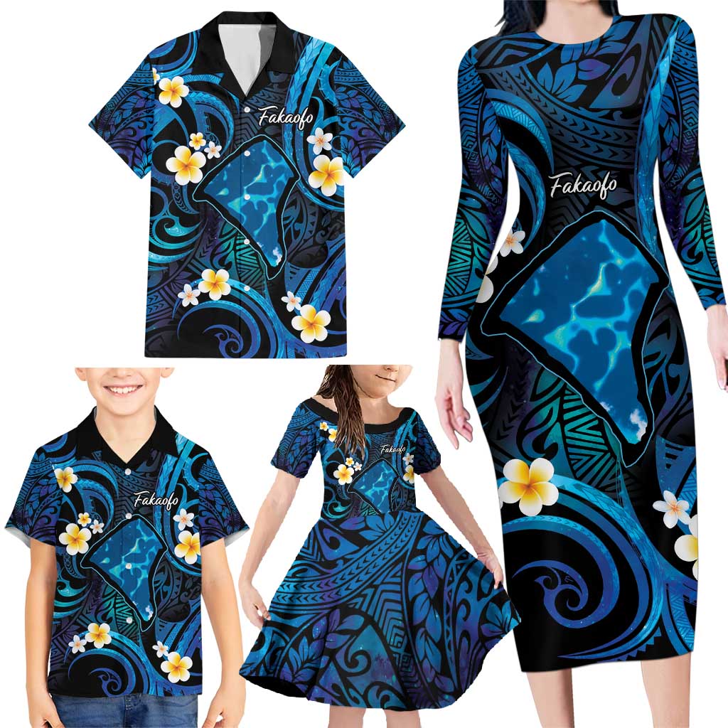 Tokelau Fakaofo Atoll Family Matching Long Sleeve Bodycon Dress and Hawaiian Shirt Polynesian Tattoo Plumeria With Map LT14 - Polynesian Pride