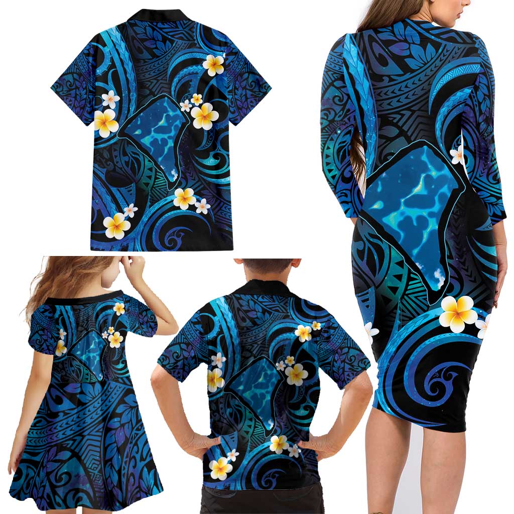 Tokelau Fakaofo Atoll Family Matching Long Sleeve Bodycon Dress and Hawaiian Shirt Polynesian Tattoo Plumeria With Map LT14 - Polynesian Pride