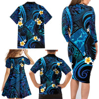 Tokelau Fakaofo Atoll Family Matching Long Sleeve Bodycon Dress and Hawaiian Shirt Polynesian Tattoo Plumeria With Map LT14 - Polynesian Pride