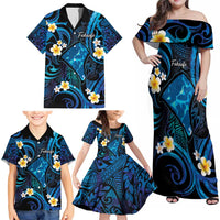 Tokelau Fakaofo Atoll Family Matching Off Shoulder Maxi Dress and Hawaiian Shirt Polynesian Tattoo Plumeria With Map LT14 - Polynesian Pride