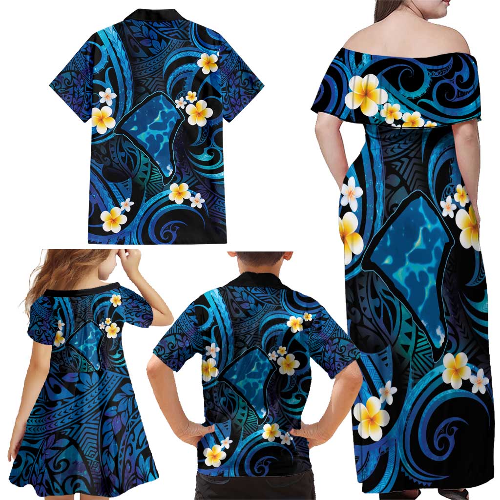Tokelau Fakaofo Atoll Family Matching Off Shoulder Maxi Dress and Hawaiian Shirt Polynesian Tattoo Plumeria With Map LT14 - Polynesian Pride