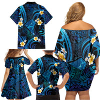 Tokelau Fakaofo Atoll Family Matching Off Shoulder Short Dress and Hawaiian Shirt Polynesian Tattoo Plumeria With Map LT14 - Polynesian Pride