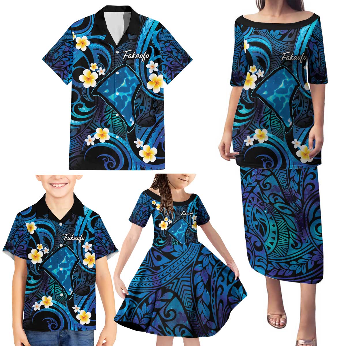 Tokelau Fakaofo Atoll Family Matching Puletasi and Hawaiian Shirt Polynesian Tattoo Plumeria With Map LT14 - Polynesian Pride