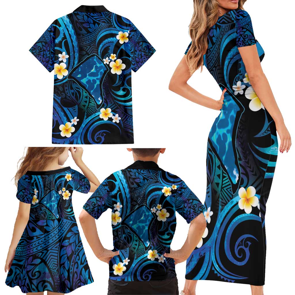 Tokelau Fakaofo Atoll Family Matching Short Sleeve Bodycon Dress and Hawaiian Shirt Polynesian Tattoo Plumeria With Map LT14 - Polynesian Pride