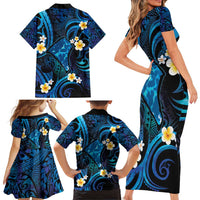 Tokelau Fakaofo Atoll Family Matching Short Sleeve Bodycon Dress and Hawaiian Shirt Polynesian Tattoo Plumeria With Map LT14 - Polynesian Pride