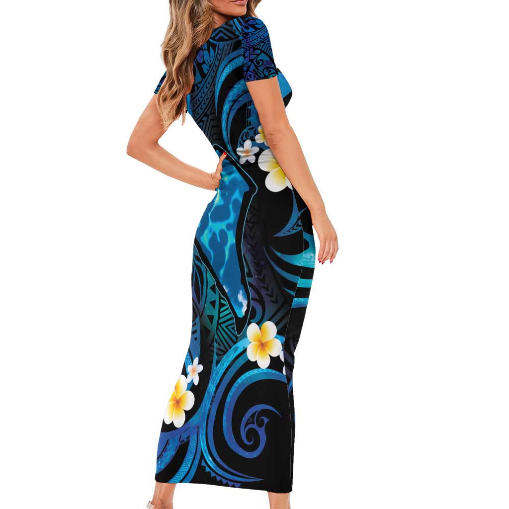 Tokelau Fakaofo Atoll Family Matching Short Sleeve Bodycon Dress and Hawaiian Shirt Polynesian Tattoo Plumeria With Map LT14 - Polynesian Pride