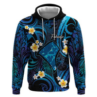 Tokelau Fakaofo Atoll Hoodie Polynesian Tattoo Plumeria With Map LT14 Pullover Hoodie Blue - Polynesian Pride