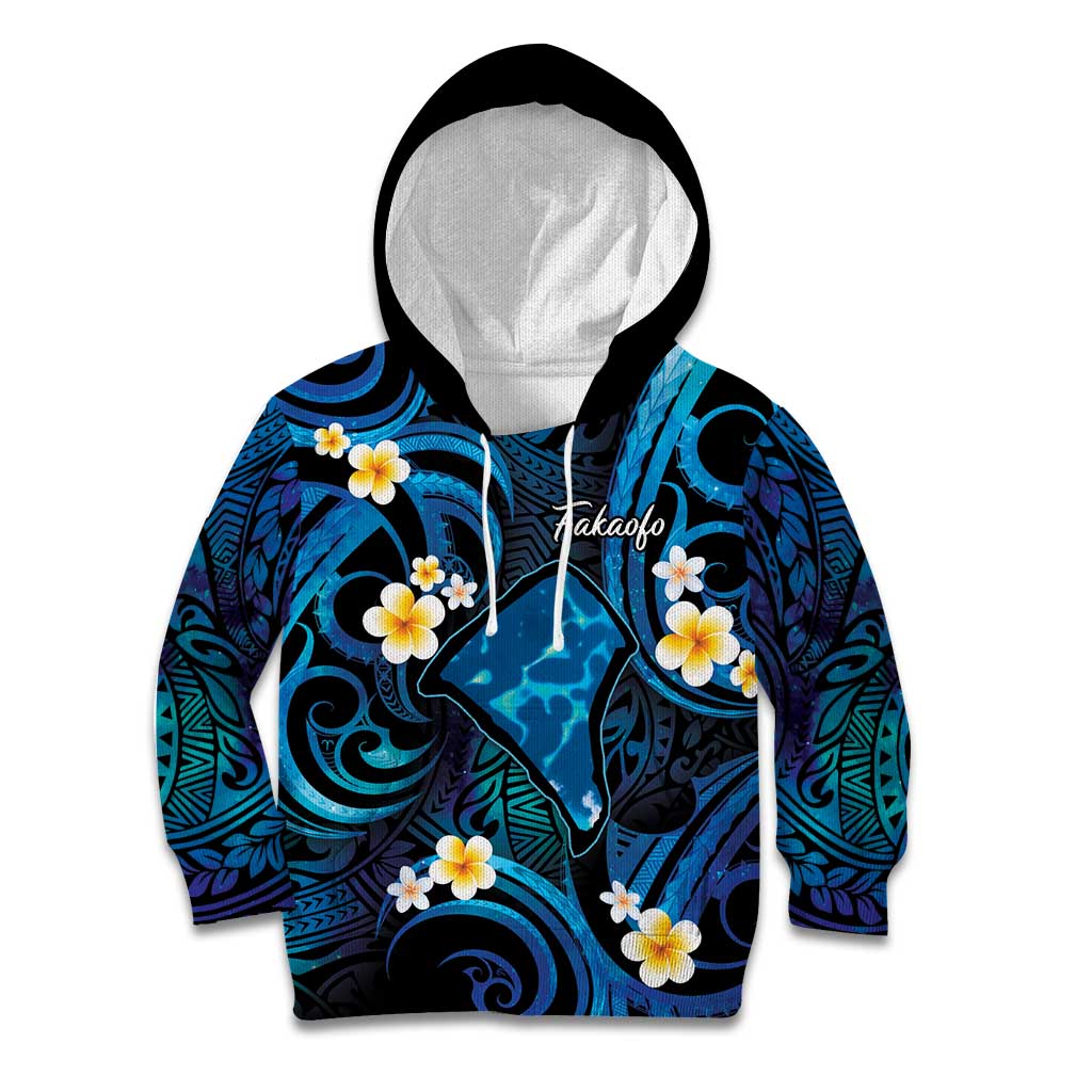 Tokelau Fakaofo Atoll Kid Hoodie Polynesian Tattoo Plumeria With Map LT14 Hoodie Blue - Polynesian Pride