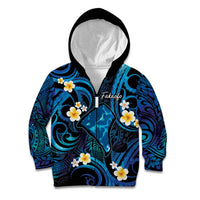 Tokelau Fakaofo Atoll Kid Hoodie Polynesian Tattoo Plumeria With Map LT14 Zip Hoodie Blue - Polynesian Pride