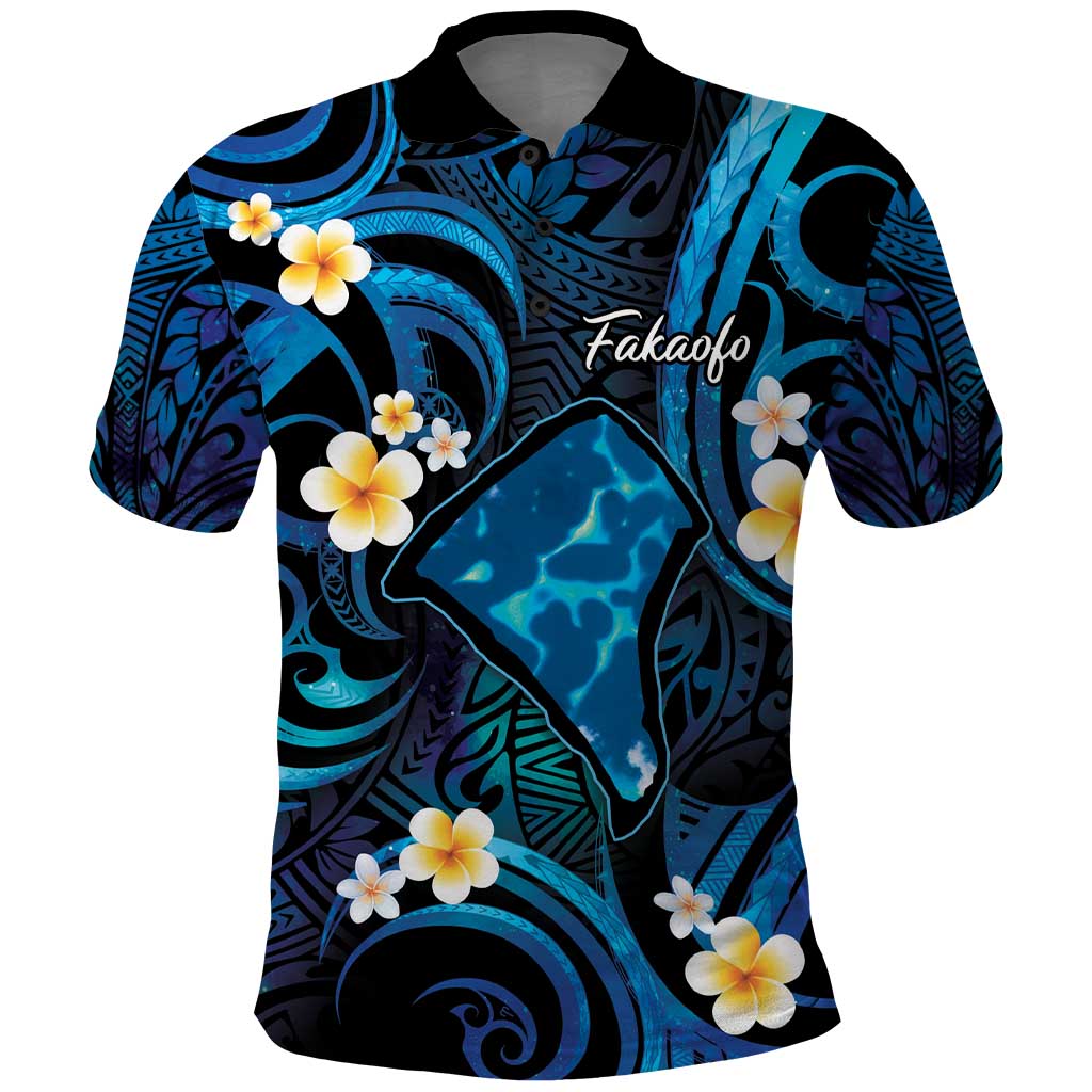 Tokelau Fakaofo Atoll Polo Shirt Polynesian Tattoo Plumeria With Map LT14 Blue - Polynesian Pride