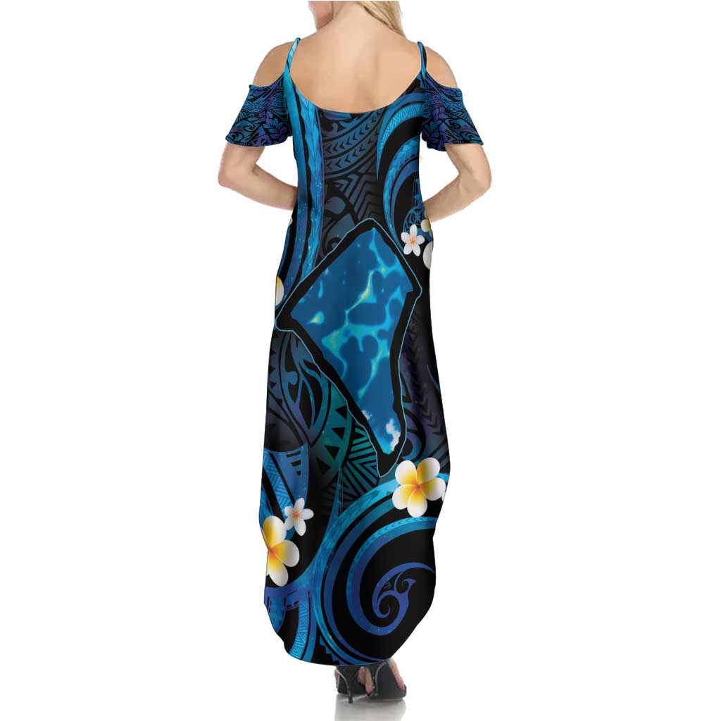 Tokelau Fakaofo Atoll Summer Maxi Dress Polynesian Tattoo Plumeria With Map LT14 - Polynesian Pride
