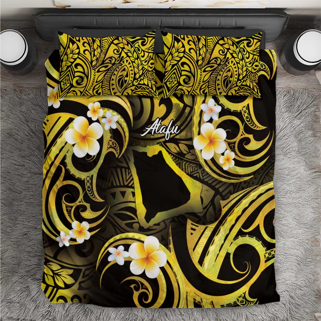 Tokelau Atafu Atoll Bedding Set Polynesian Tattoo Plumeria With Map LT14 Gold - Polynesian Pride