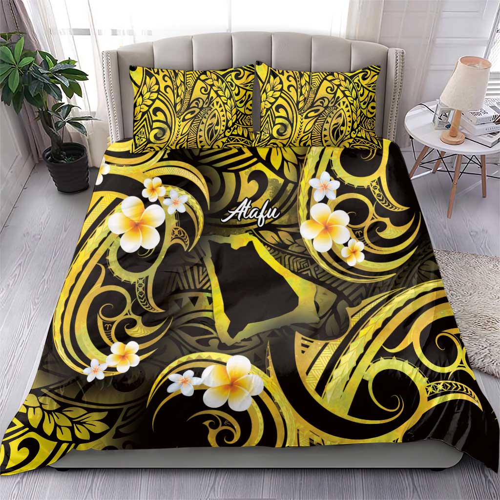Tokelau Atafu Atoll Bedding Set Polynesian Tattoo Plumeria With Map LT14 - Polynesian Pride