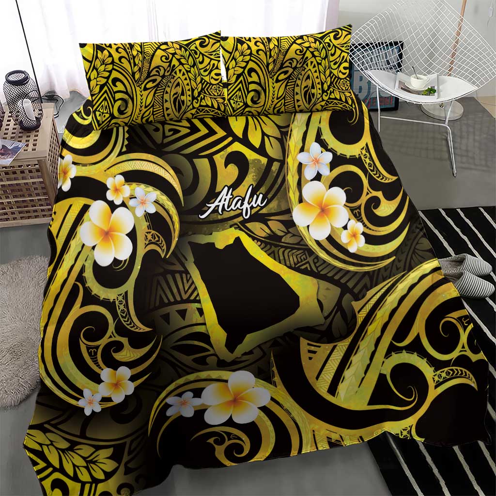 Tokelau Atafu Atoll Bedding Set Polynesian Tattoo Plumeria With Map LT14 - Polynesian Pride