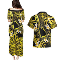 Tokelau Atafu Atoll Couples Matching Puletasi and Hawaiian Shirt Polynesian Tattoo Plumeria With Map