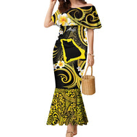 Tokelau Atafu Atoll Family Matching Mermaid Dress and Hawaiian Shirt Polynesian Tattoo Plumeria With Map LT14 Mom's Dress Gold - Polynesian Pride