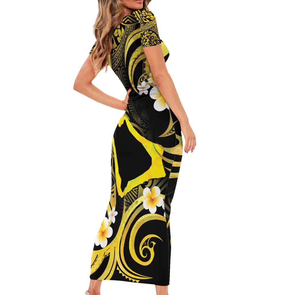 Tokelau Atafu Atoll Family Matching Short Sleeve Bodycon Dress and Hawaiian Shirt Polynesian Tattoo Plumeria With Map LT14 - Polynesian Pride